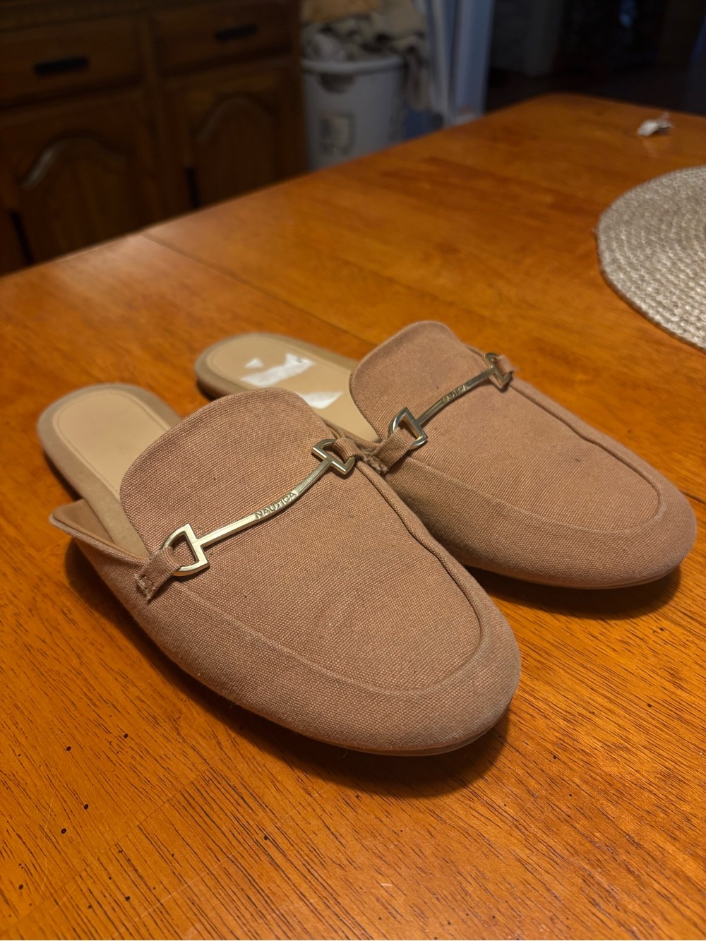 Nautica Women's Tan Slip-On Mule Loafers with Gold Bit